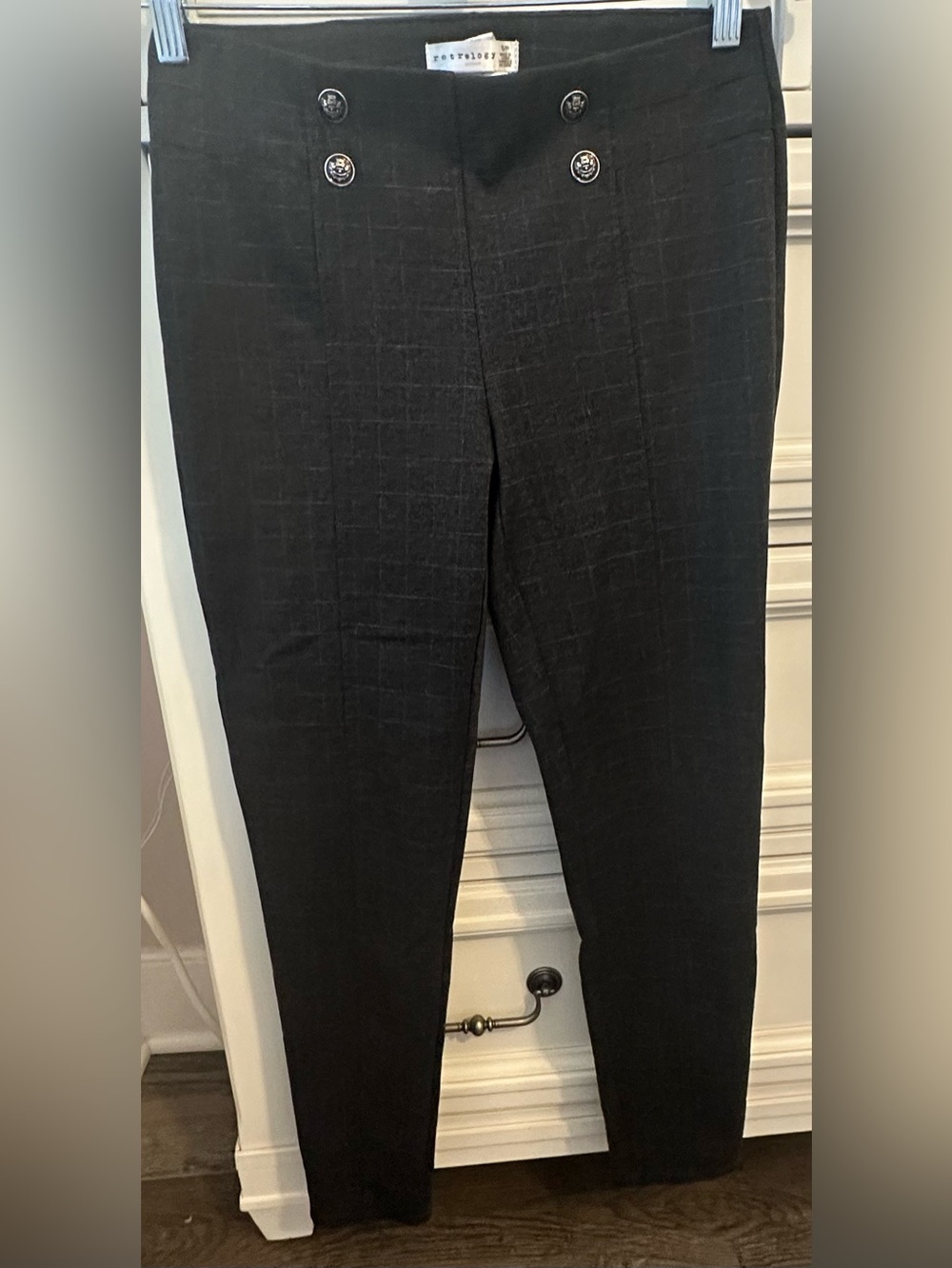 Retrology Black Plaid Sailor Button Ankle Pants Small Petite